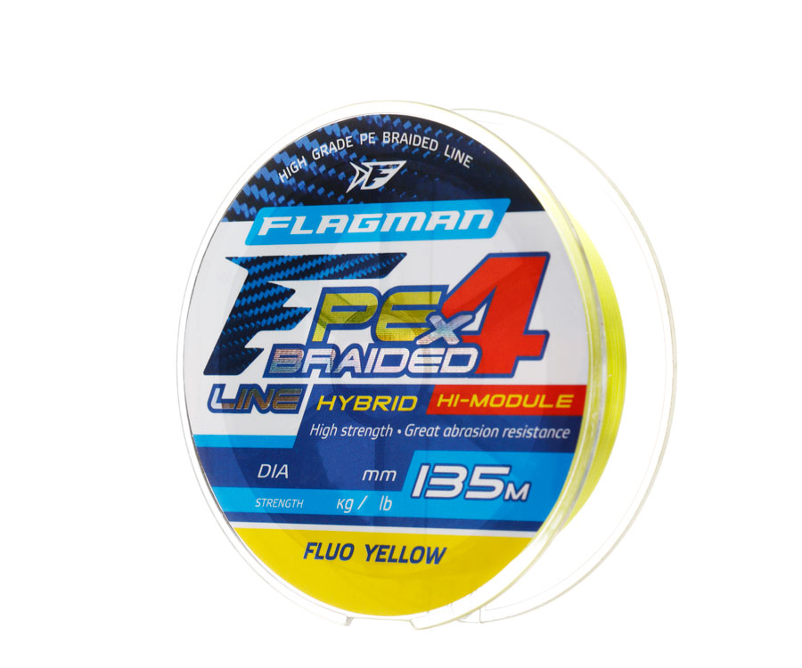 Шнур Flagman PE Hybrid F4 135m FluoYellow 0,14mm. 7,7кг/17lb