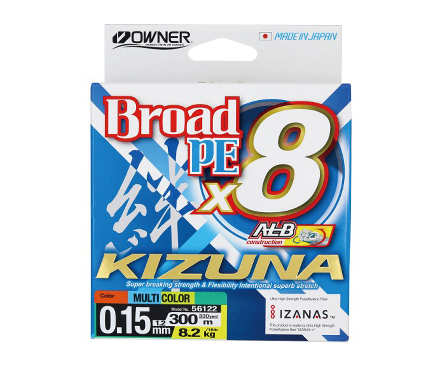 Шнур Owner Kizuna Broad PEx8 300м 0.15мм 8.2кг Multi Color