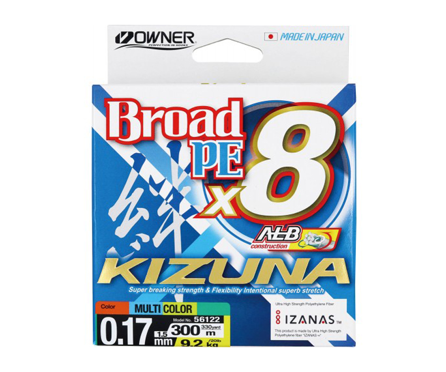 Шнур Owner Kizuna Broad PEx8 300м 0.17мм 9.2кг Multi Color