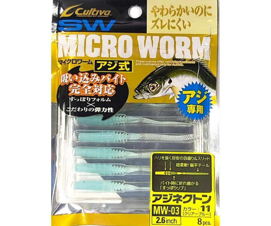 Виброхвост Owner Micro Worm Aji Nekton MW-03 2.6" #11 Clear Blue