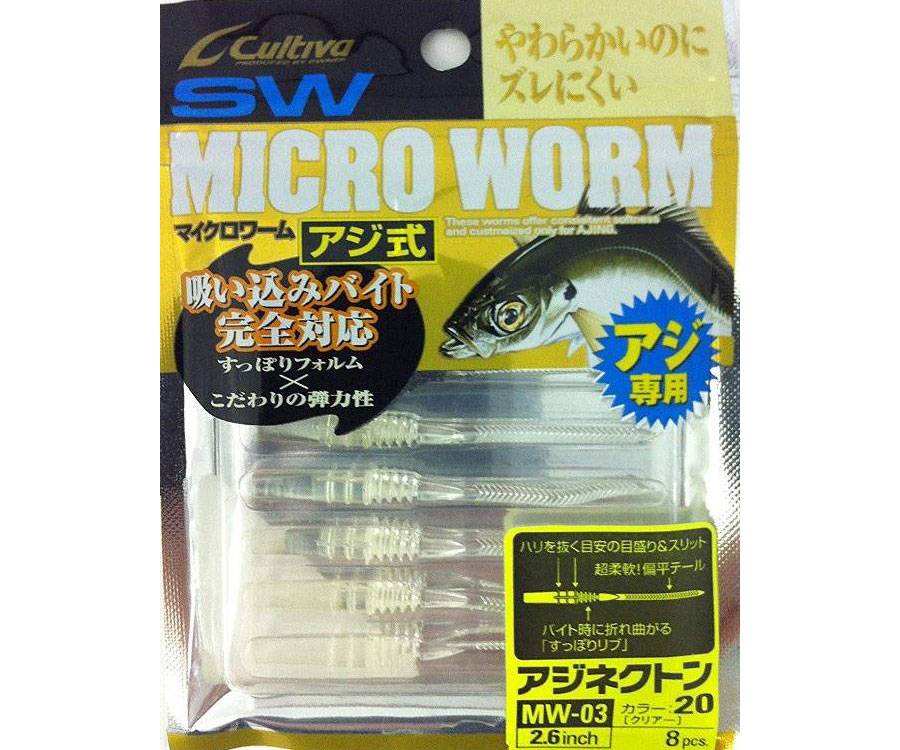 Виброхвост Owner Micro Worm Aji Nekton MW-03 2.6" #20 All Clear
