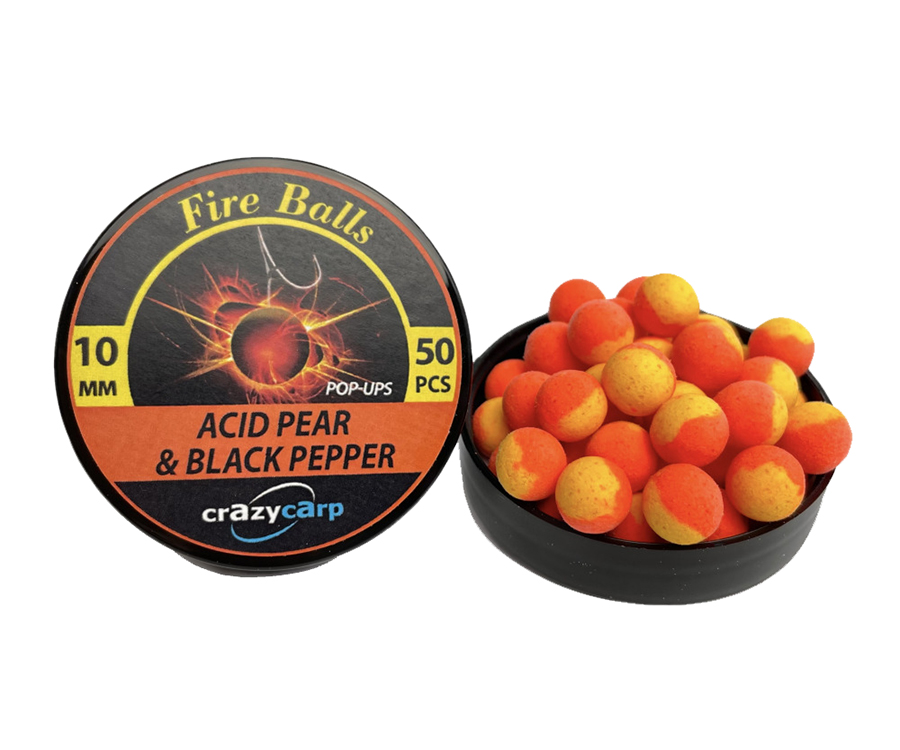 Бойли Crazy Carp Fireballs Pop-Ups Acid Pear/Black Pepper 10мм