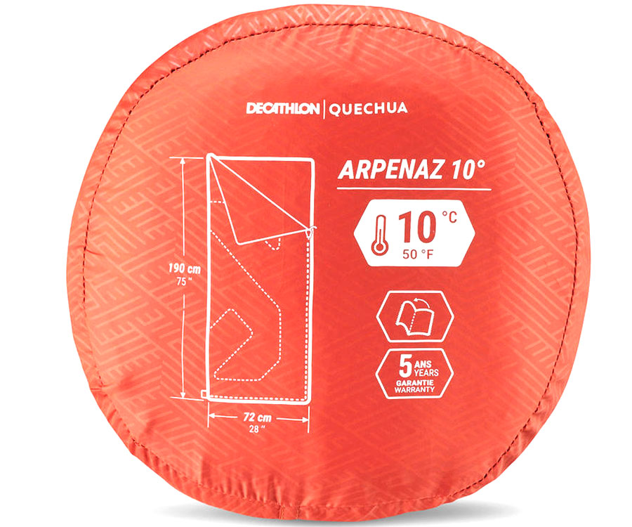 Спальний мішок Quechua Arpenaz для кемпинга +10 Zip Grap