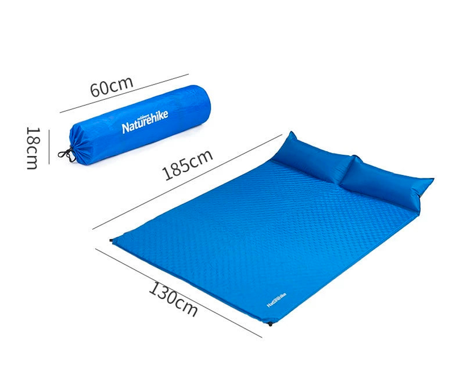 Коврик самонадувающийся двухместный с подушкой Naturehike NH18Q010-D 25мм Blue