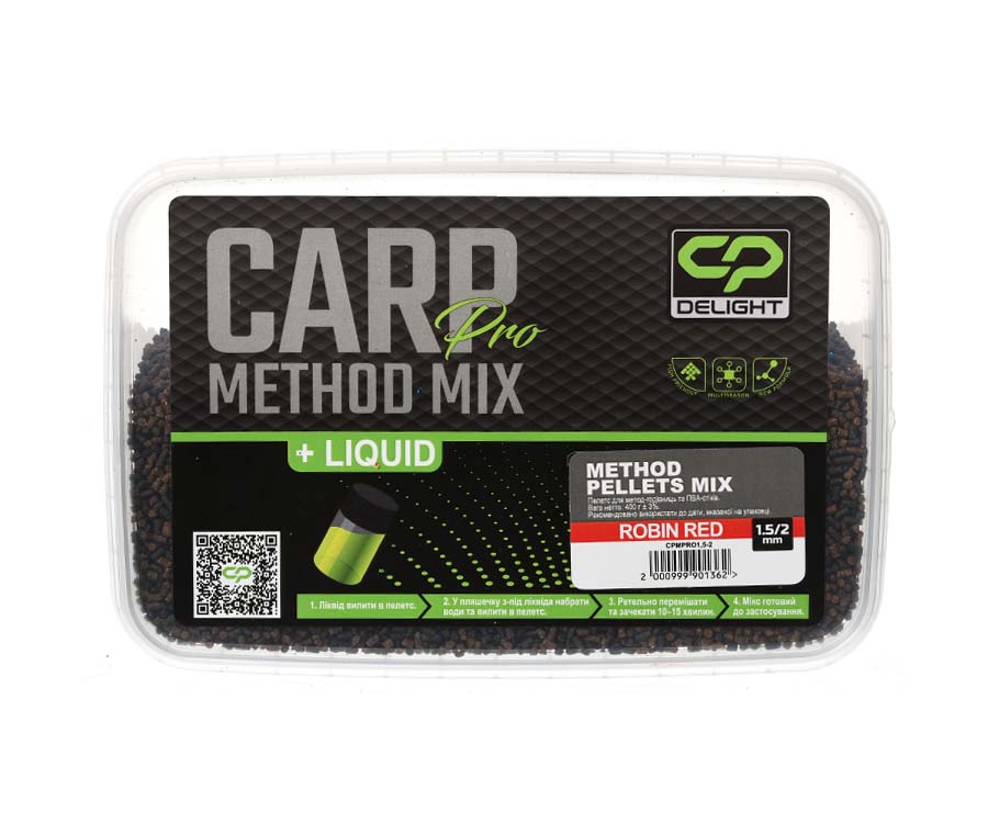 Прикормочный микс Carp Pro Delight Method Pellets Mix 1.5/2мм Robin Red + Ликвид